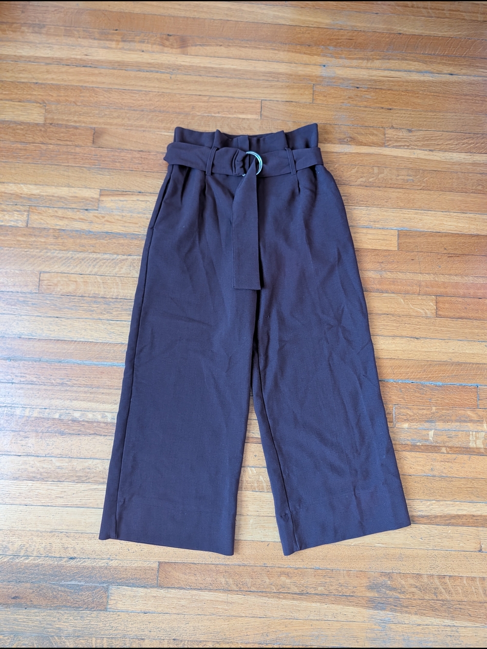 OAK + FORT Wide-Leg Belted Pants - Chocolate Brown